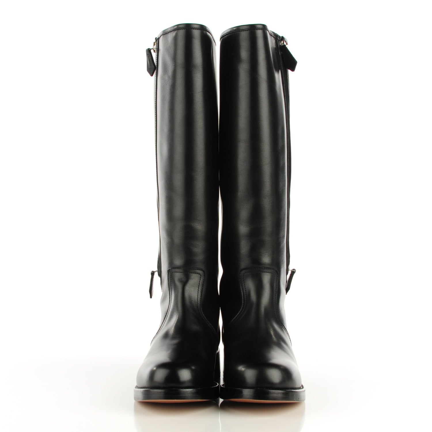 Hermes Box Calfskin Equestrian Land Boots 37.5 Black 2 of 7