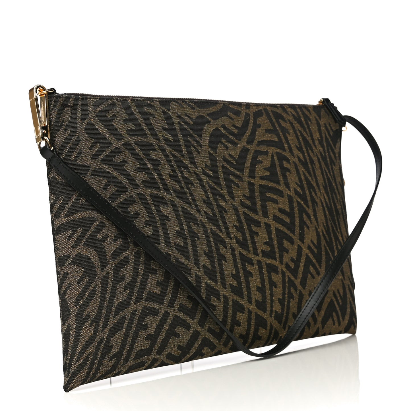 X SARAH COLEMAN Fabric Jacquard Vitello King FF Vertigo Pochette Tobacco Moro Black