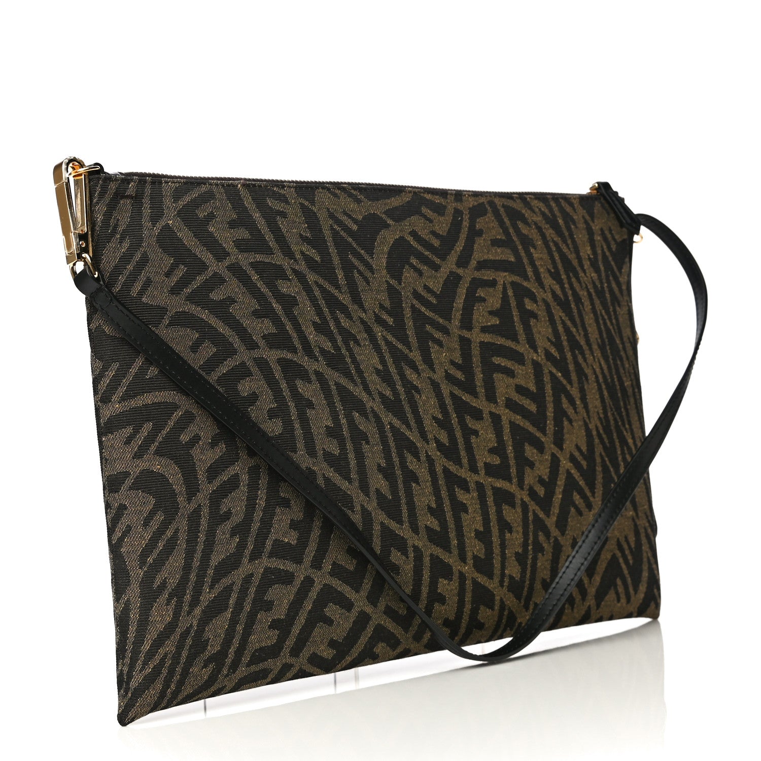 Fendi X SARAH COLEMAN Fabric Jacquard Vitello King FF Vertigo Pochette Tobacco Moro Black 3 of 10