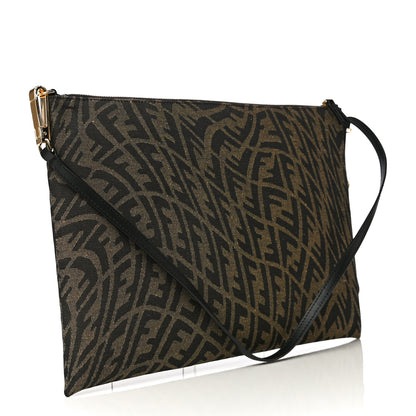 Fendi X SARAH COLEMAN Fabric Jacquard Vitello King FF Vertigo Pochette Tobacco Moro Black 3 of 10