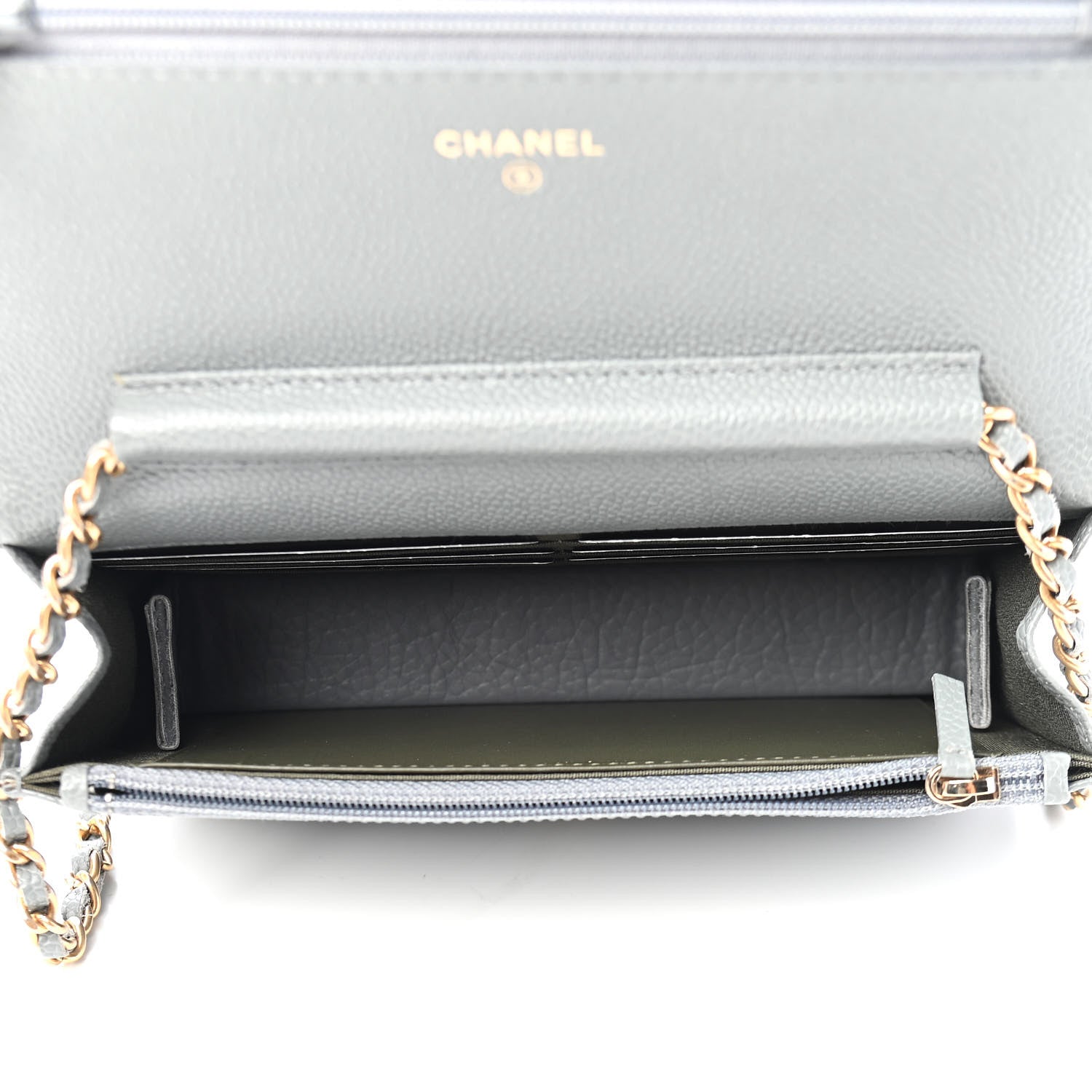 Chanel Caviar Quilted Boy Wallet On Chain WOC Grey 5 of 10