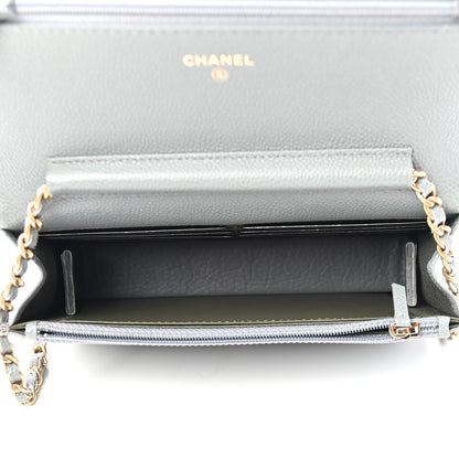 Chanel Caviar Quilted Boy Wallet On Chain WOC Grey 5 of 10