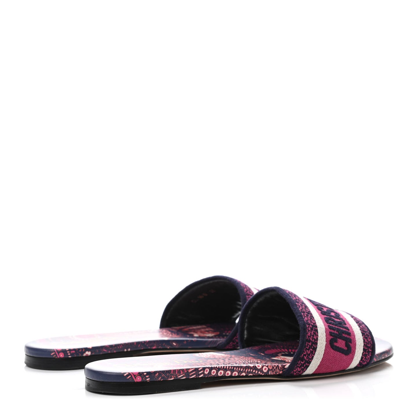 Canvas Embroidered Animals Dway Mules Slide Sandals 38 Deep Blue Fuchsia
