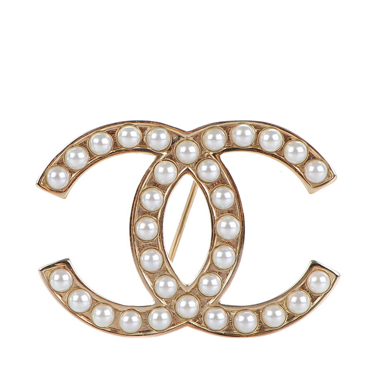 Chanel Pearl CC Brooch Pin Gold 1 of 5