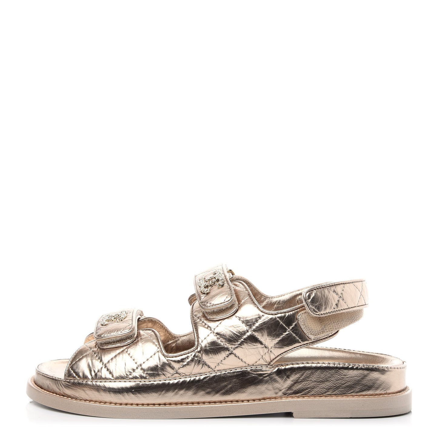 Iridescent Lambskin Quilted Velcro Dad Sandals 37.5 Light Bronze