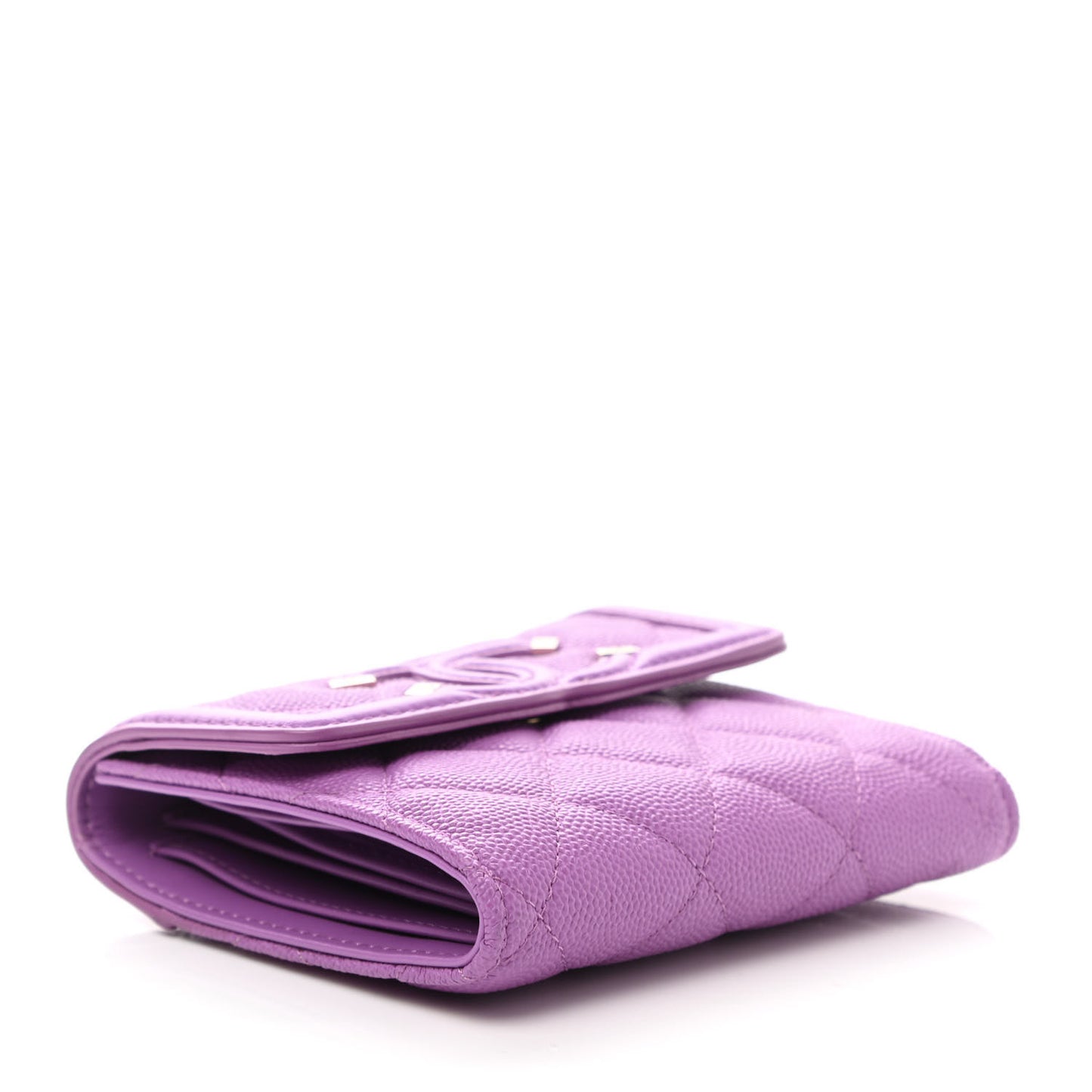 Caviar Quilted Filigree Flap Wallet Purple