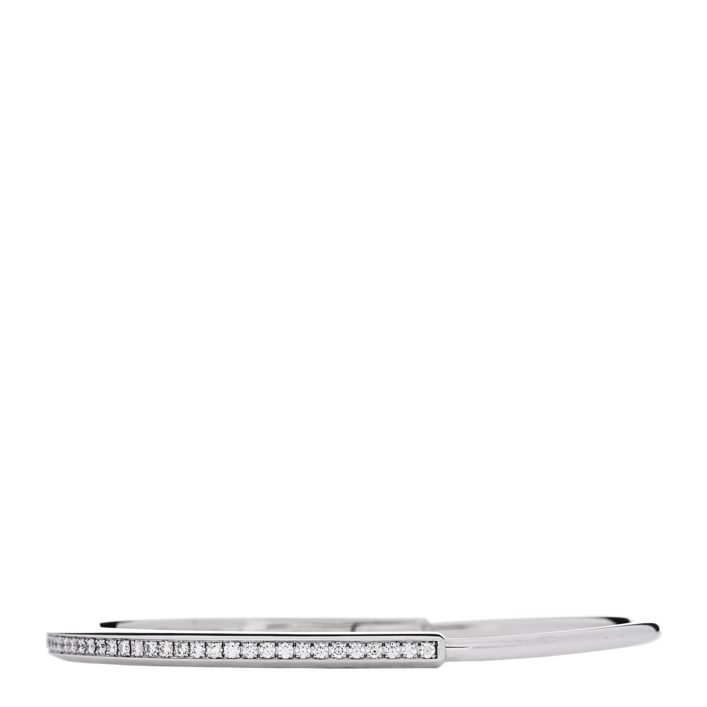 18K White Gold Diamond Narrow Tiffany Lock Half Pave Bangle Bracelet