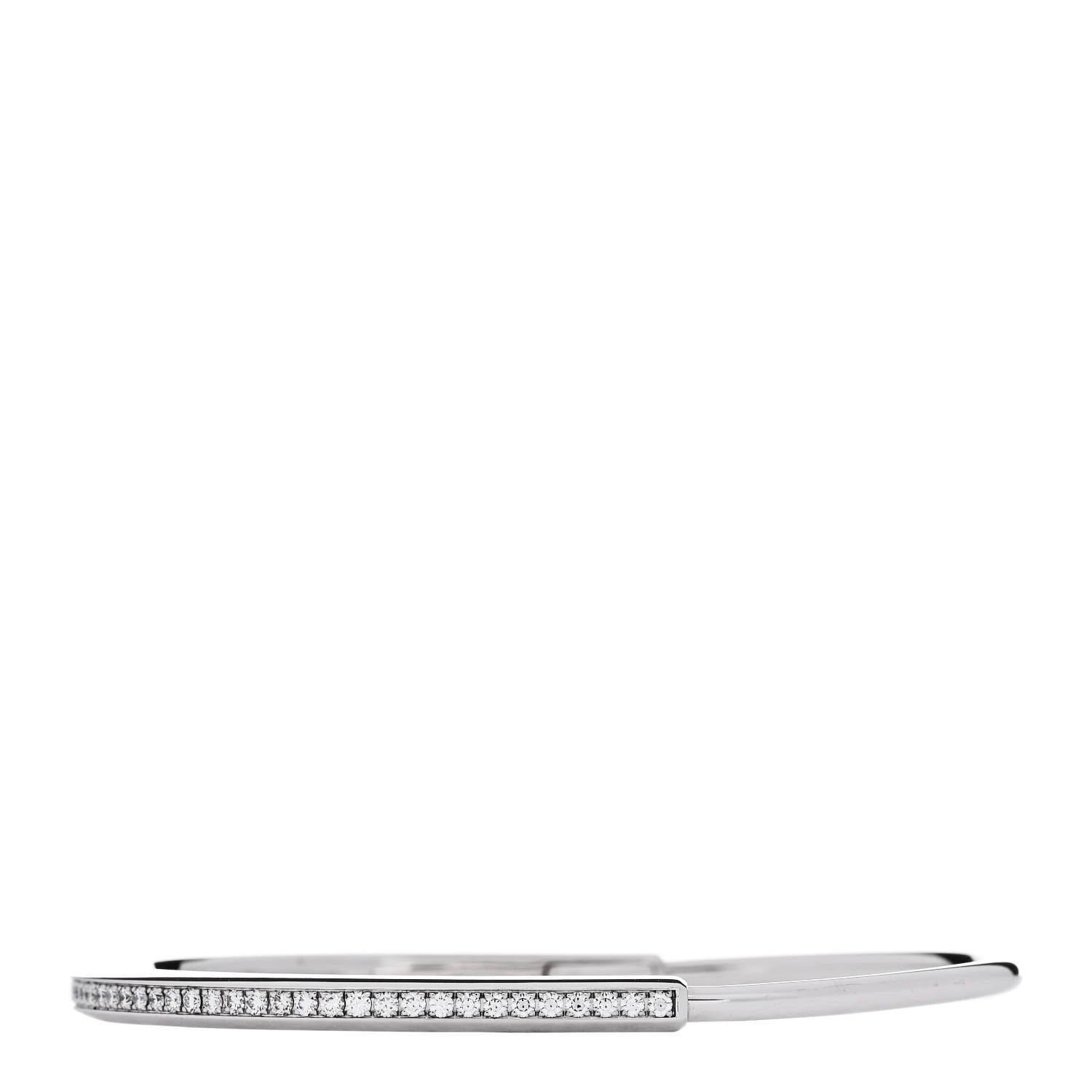 Tiffany 18K White Gold Diamond Narrow Tiffany Lock Half Pave Bangle Bracelet 1 of 4