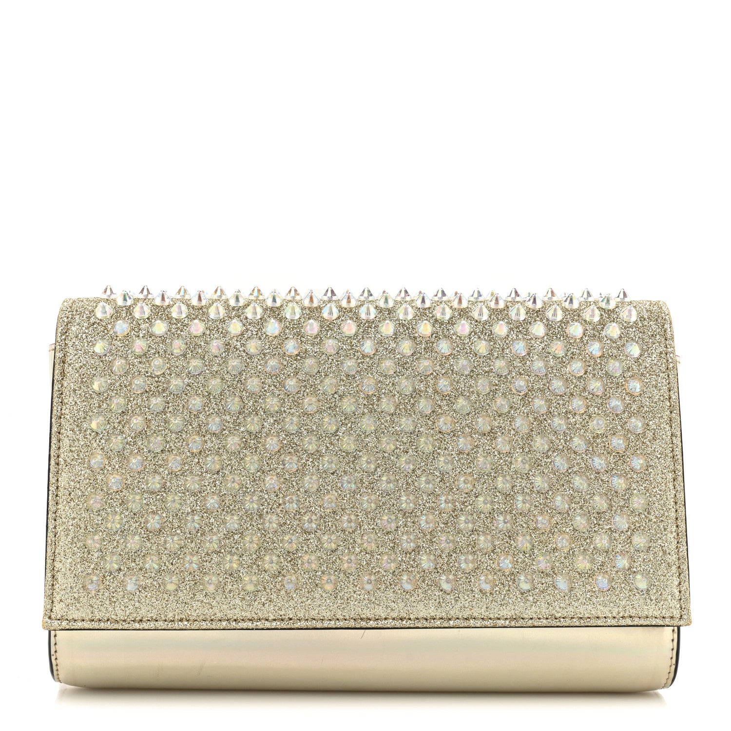 Christian Louboutin Glitter Metallic Patent Calfskin Psychic Spikes Paloma Clutch Gold 1 of 15