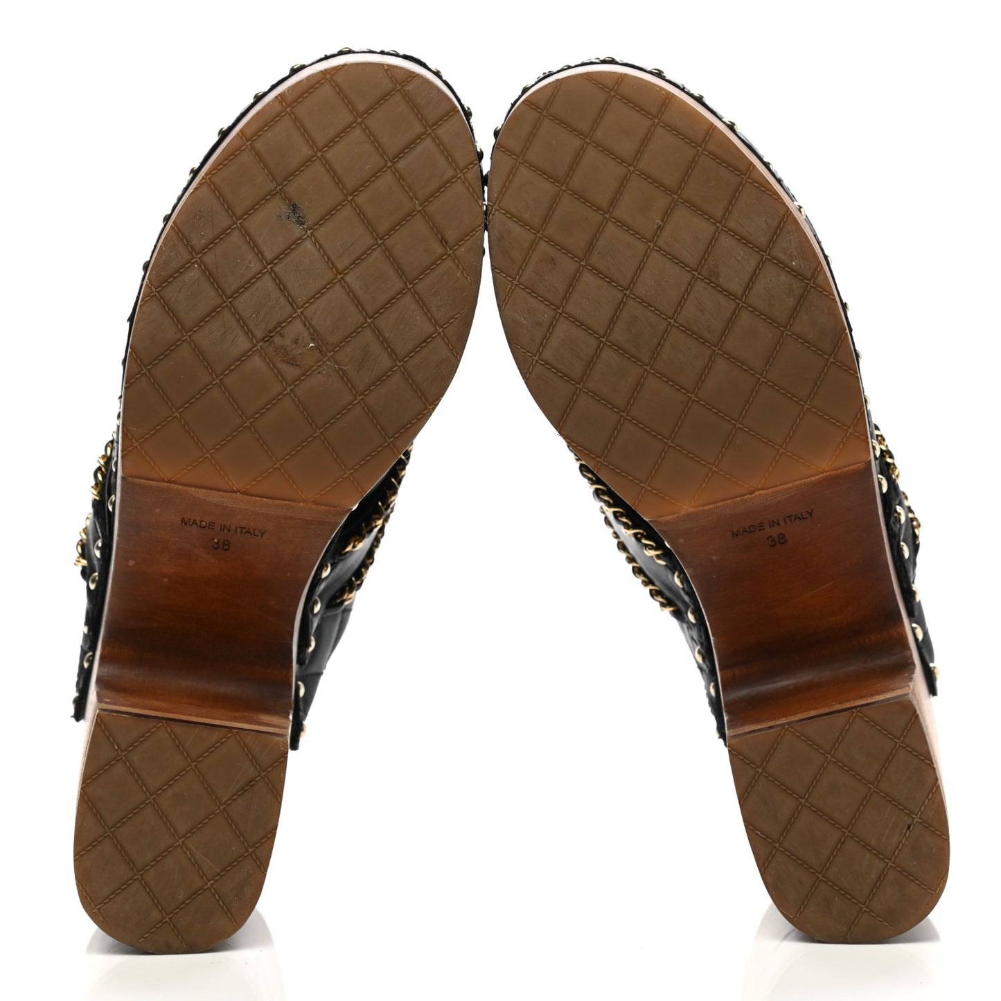 Lambskin Quilted Chain Clog Mules 38 Black