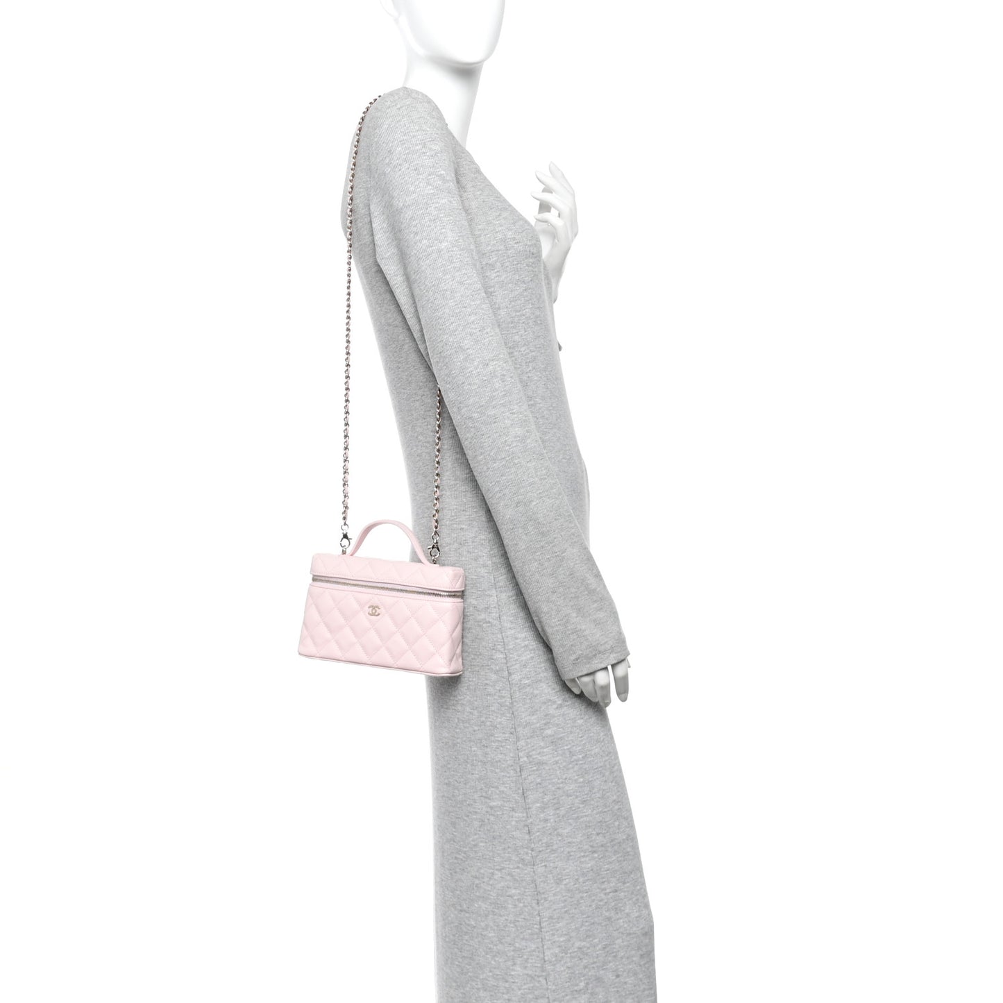 Caviar Quilted Top Handle Slim Vanity With Chain Light Pink