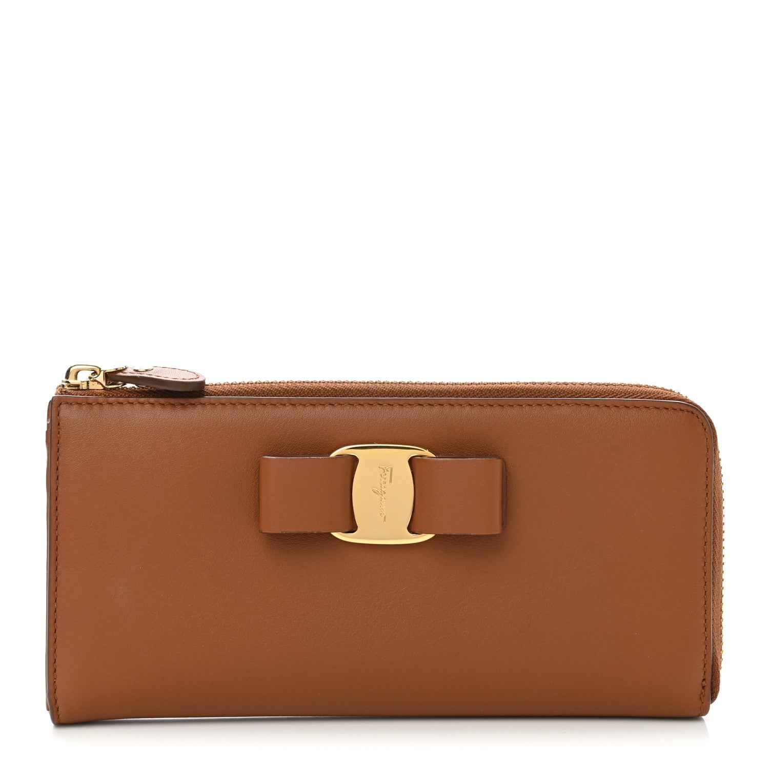 Salvatore Ferragamo Calfskin Vara Bow Zip Wallet Brown 1 of 9