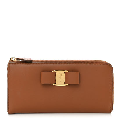 Salvatore Ferragamo Calfskin Vara Bow Zip Wallet Brown 1 of 9