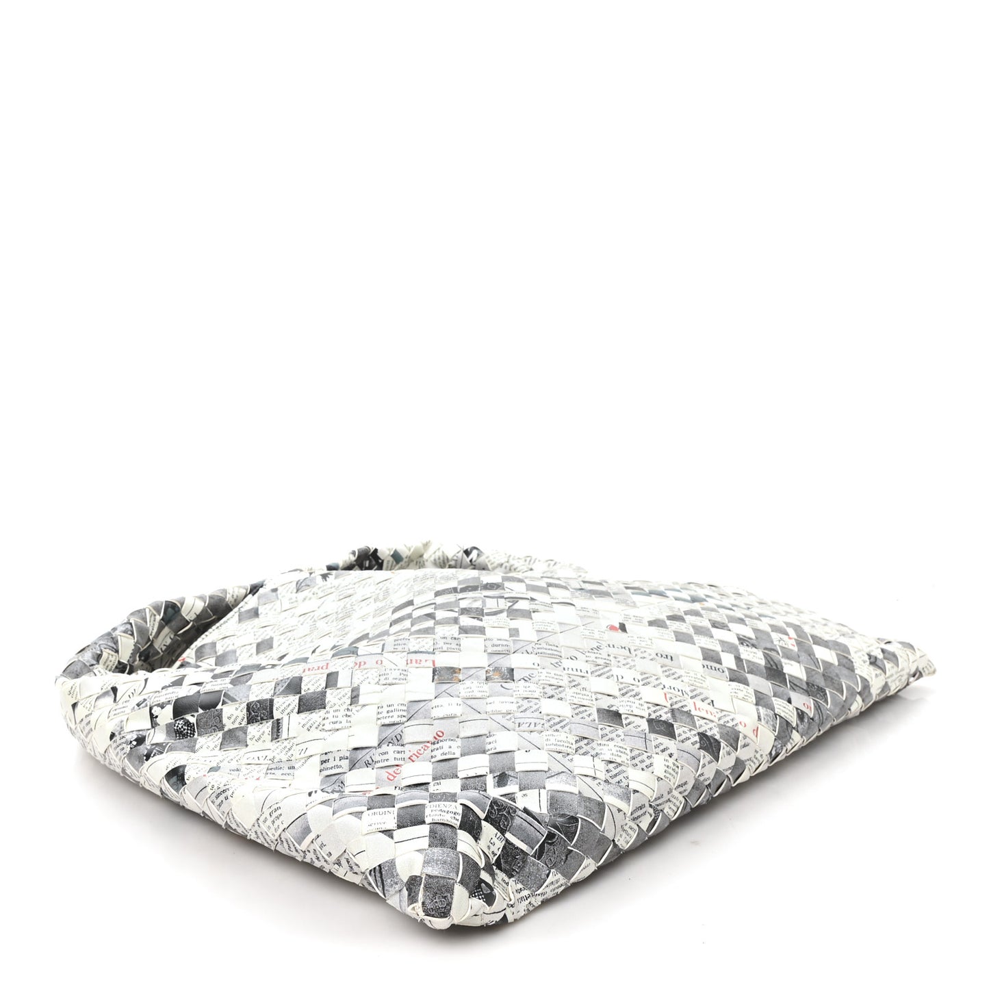 Calfskin Intrecciato Newspaper Print Large Hop Grey Black Multicolor