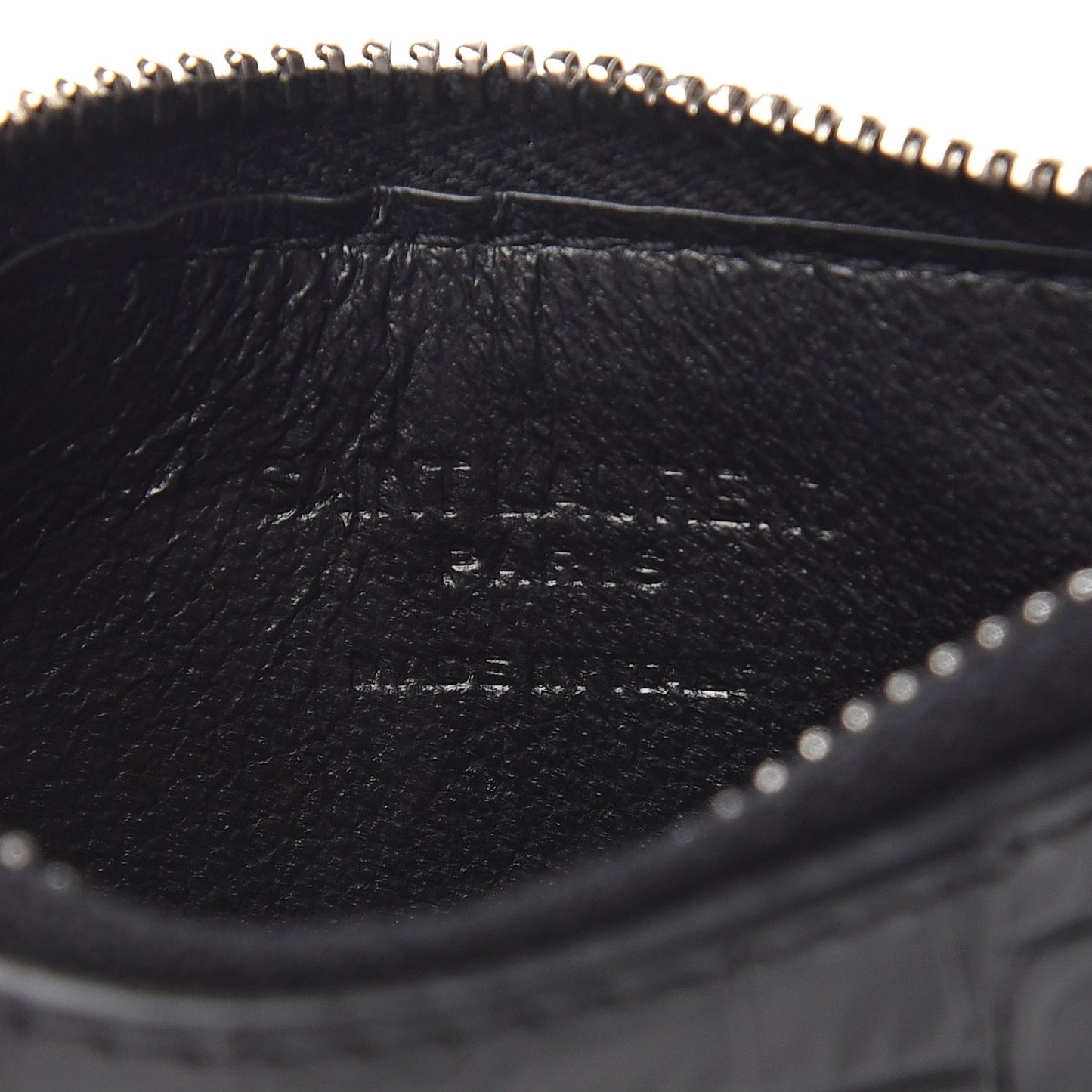 Calfskin Crocodile Embossed 5 Fragments Zip Pouch Card Holder Black