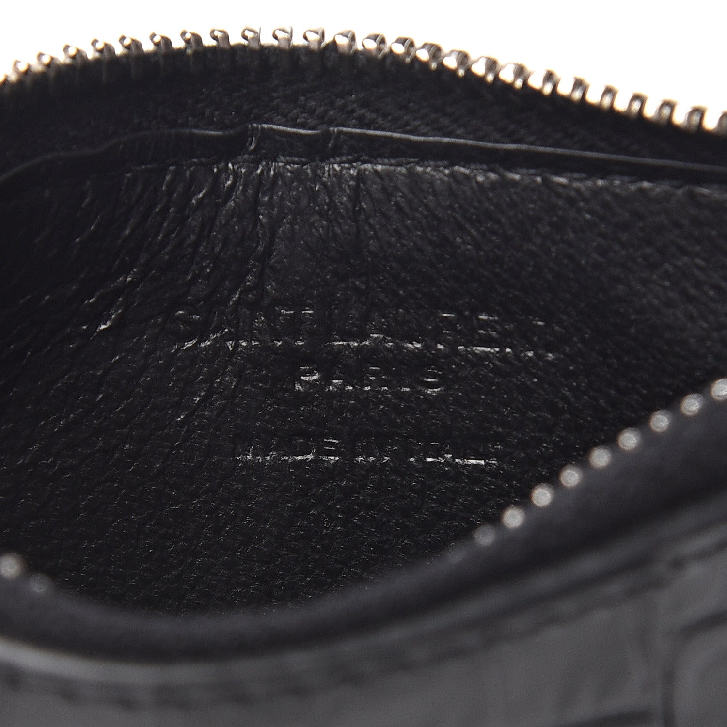 Saint Laurent Calfskin Crocodile Embossed 5 Fragments Zip Pouch Card Holder Black 5 of 6