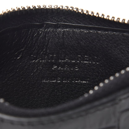 Saint Laurent Calfskin Crocodile Embossed 5 Fragments Zip Pouch Card Holder Black 5 of 6