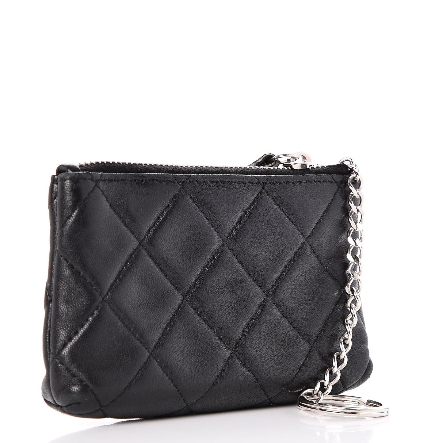 Lambskin Quilted Key Holder Case Black