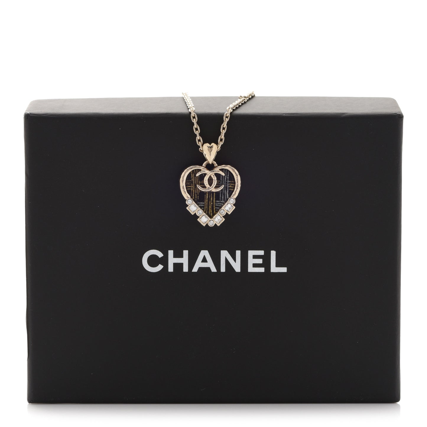 Crystal Resin CC Heart Pendant Necklace Gold Black