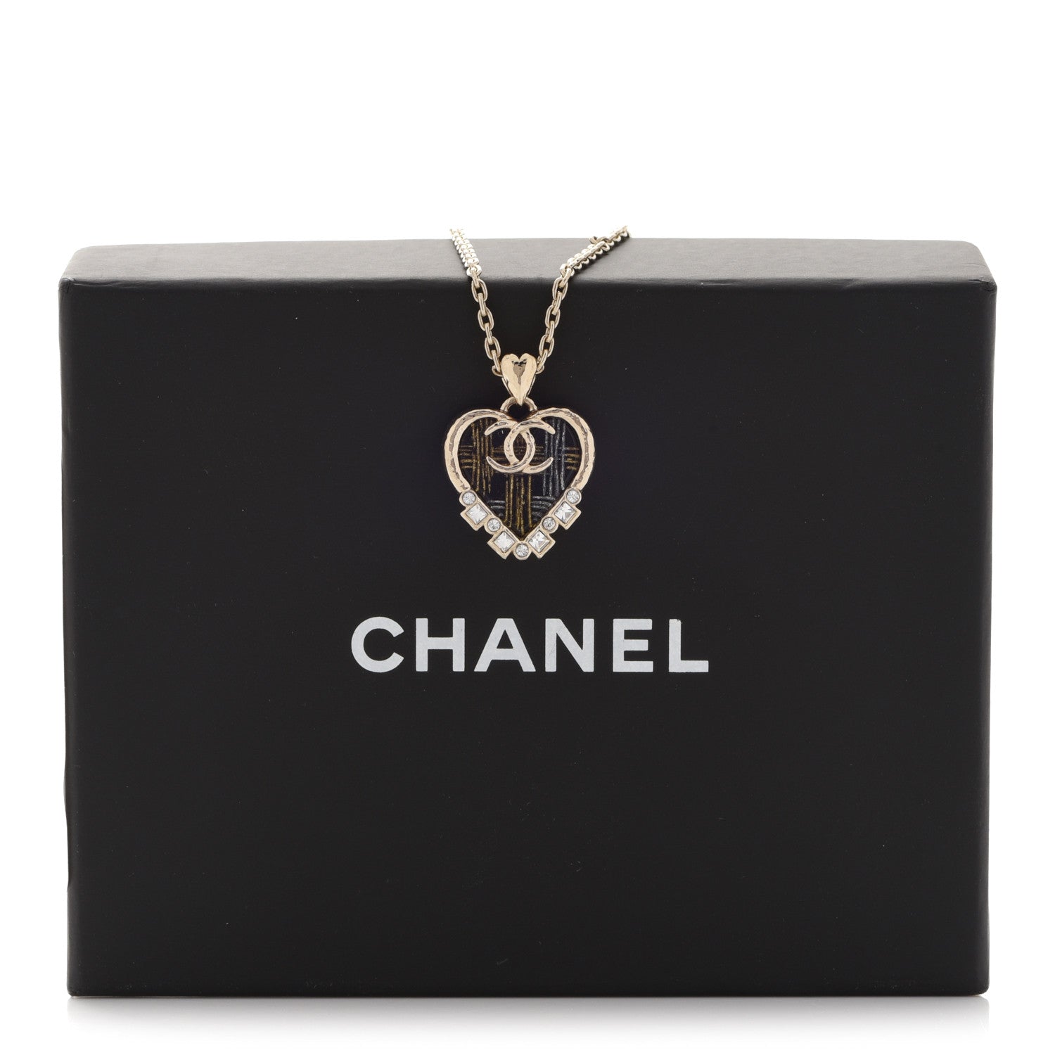 Chanel Crystal Resin CC Heart Pendant Necklace Gold Black 6 of 6