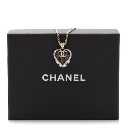 Chanel Crystal Resin CC Heart Pendant Necklace Gold Black 6 of 6