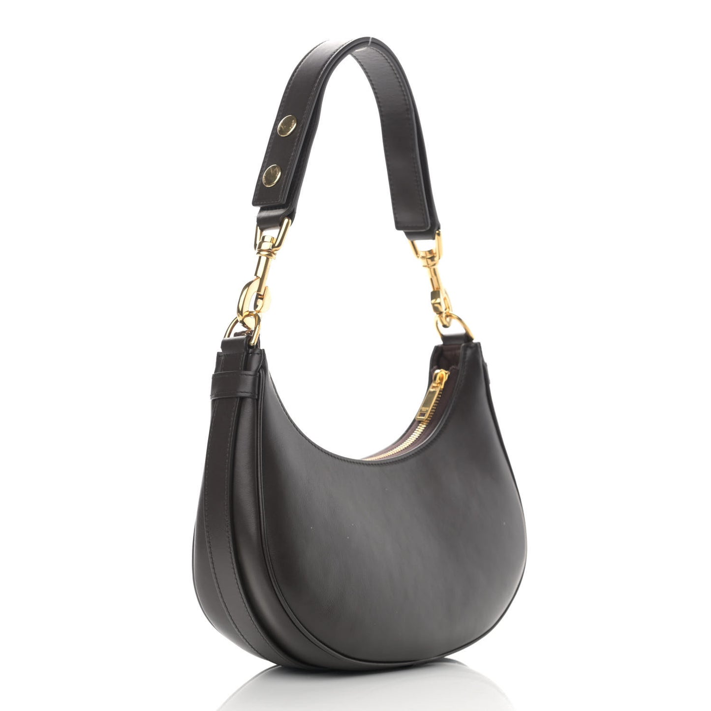 Smooth Calfskin Medium Strap Ava Shoulder Bag Dark Brown