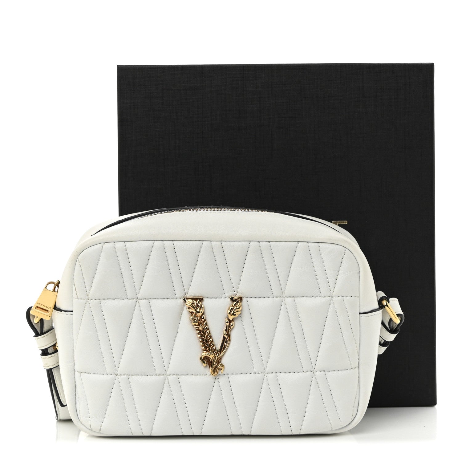 Versace Nappa Quilted Virtus Shoulder Bag White 10 of 10