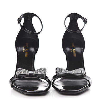 Saint Laurent Patent Calfskin Crystal Amber Bow 85 Ankle Strap Sandals 38 Black 2 of 10