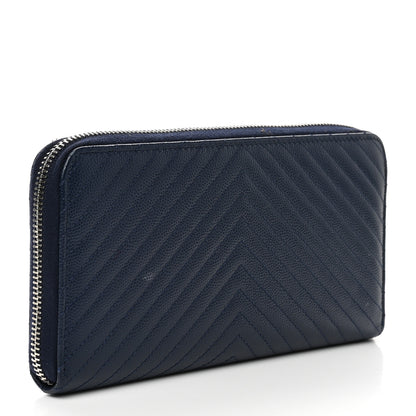 Chanel Caviar Chevron Quilted Large Gusset Zip Around Wallet Navy 3 of 11