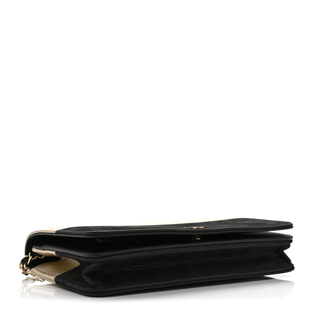 Metallic Caviar Suede Wallet On Chain WOC Gold Black