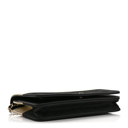 Chanel Metallic Caviar Suede Wallet On Chain WOC Gold Black 4 of 11