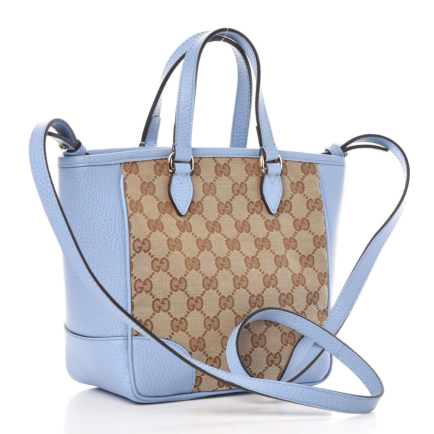 Monogram Dollar Calfskin Small Bree Tote Beige Ebony Mineral Blue