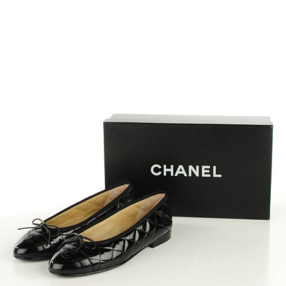 Chanel Patent Quilted Cap Toe Ballerina Flats 36.5 Black 8 of 8
