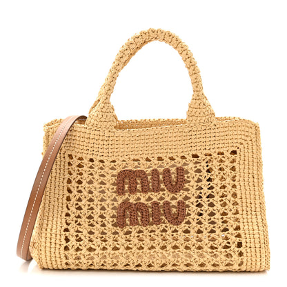 Miu Miu Raffia Crochet Woven Tote Bag Beige 1 of 10
