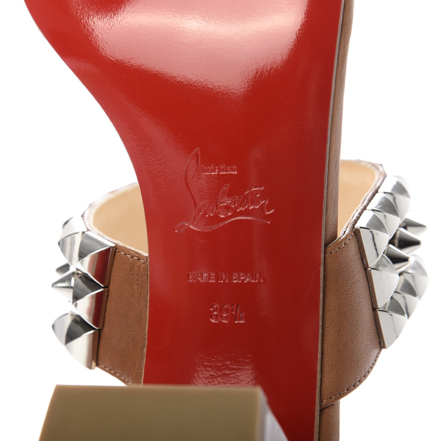 Christian Louboutin Calfskin Studded Tina Goes Mad 55 Slide Sandals 39.5 Cuoio 8 of 9