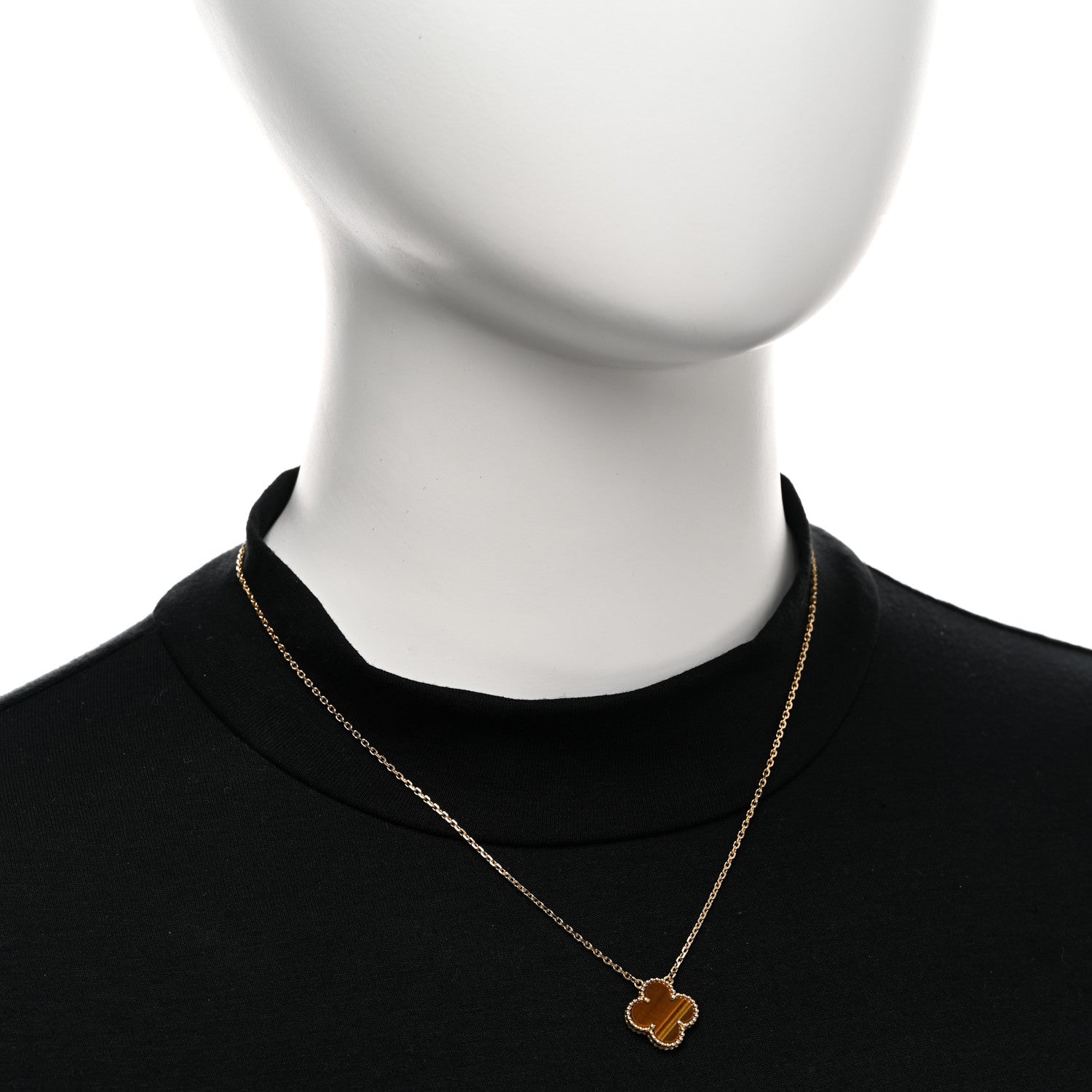 Van Cleef & Arpels 18K Yellow Gold Tiger Eye Vintage Alhambra Pendant Necklace 2 of 5