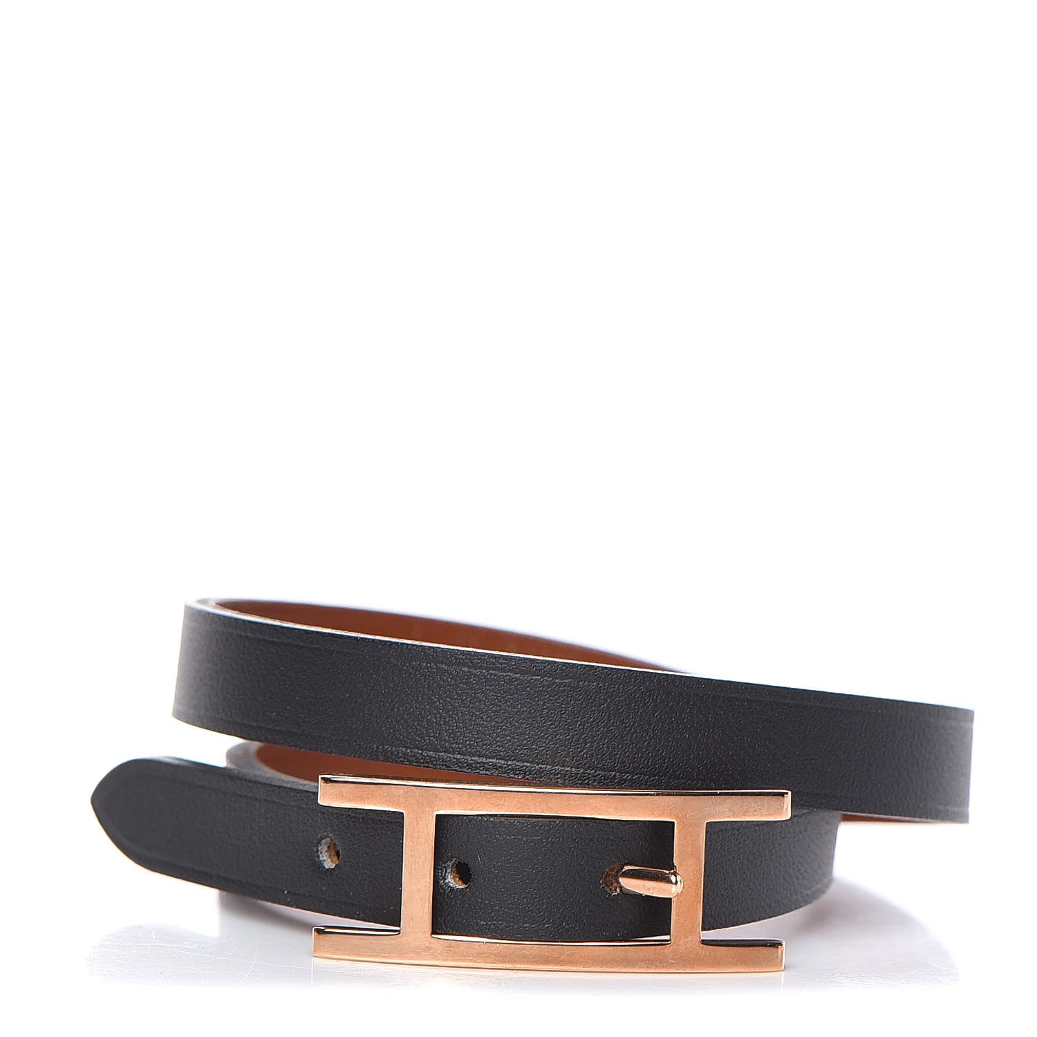 Hermes Chamonix Behapi Double Tour Bracelet T2 Black Gold 1 of 6