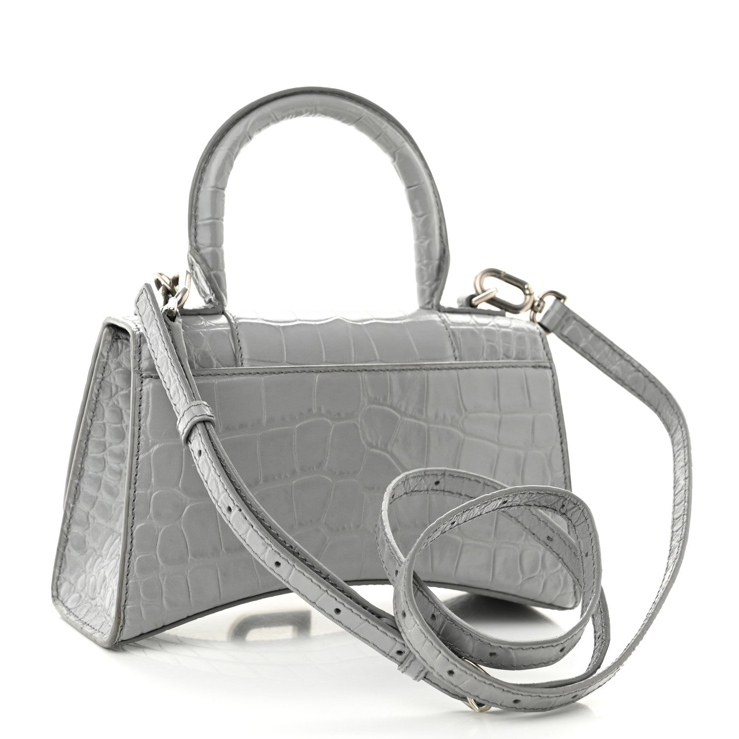 Balenciaga Shiny Calfskin Crocodile Embossed Hourglass Top Handle Bag XS Balenciaga Grey 3 of 13
