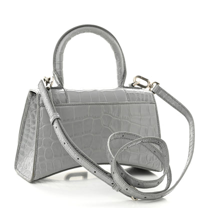 Balenciaga Shiny Calfskin Crocodile Embossed Hourglass Top Handle Bag XS Balenciaga Grey 3 of 13