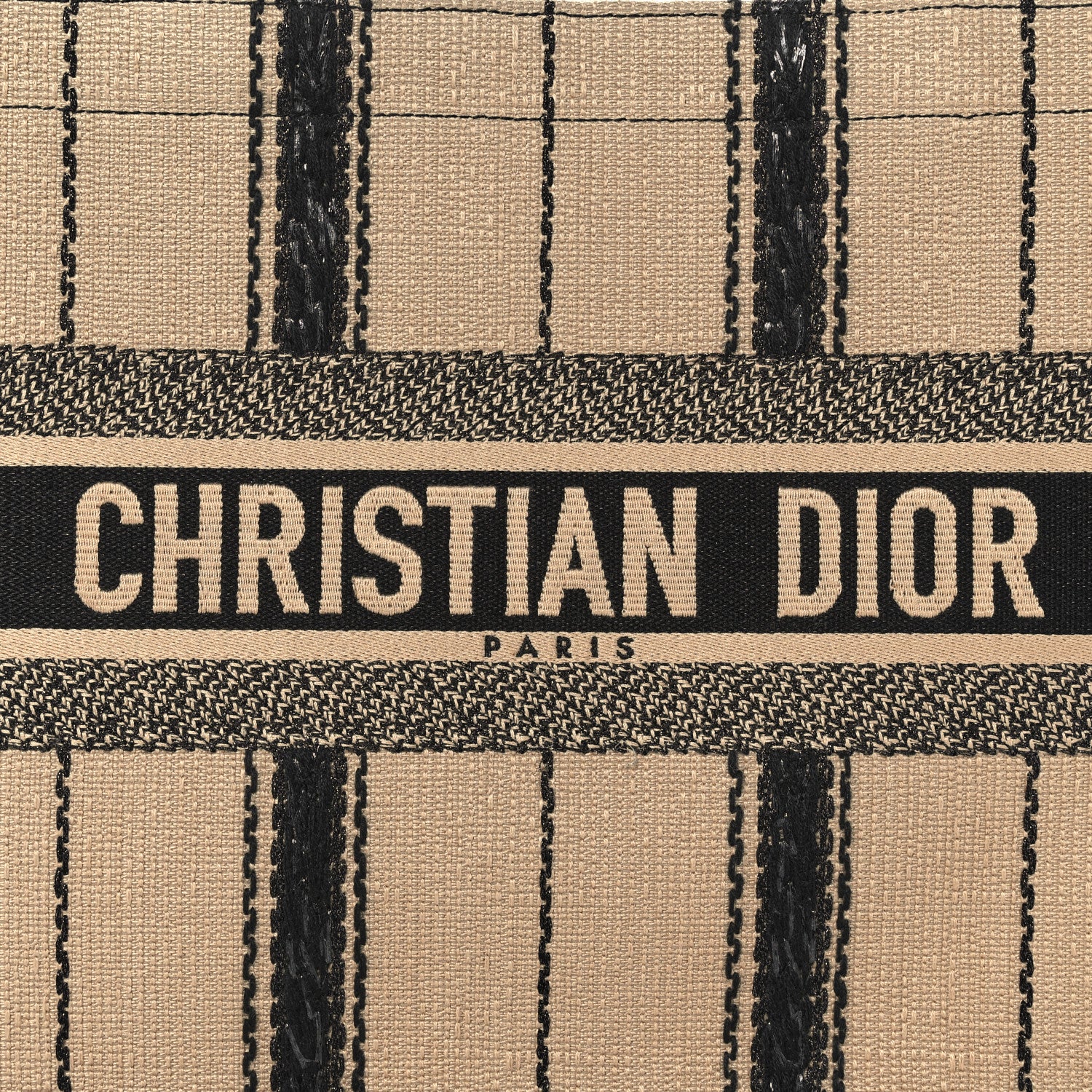 Christian Dior Canvas Embroidered Medium Bayadere Book Tote Black Beige 8 of 10