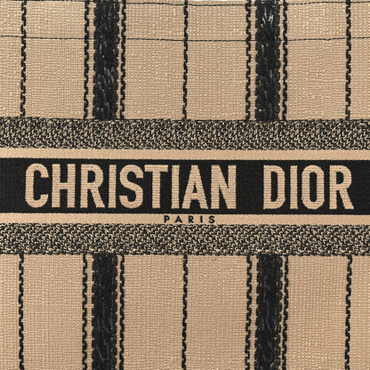 Christian Dior Canvas Embroidered Medium Bayadere Book Tote Black Beige 8 of 10