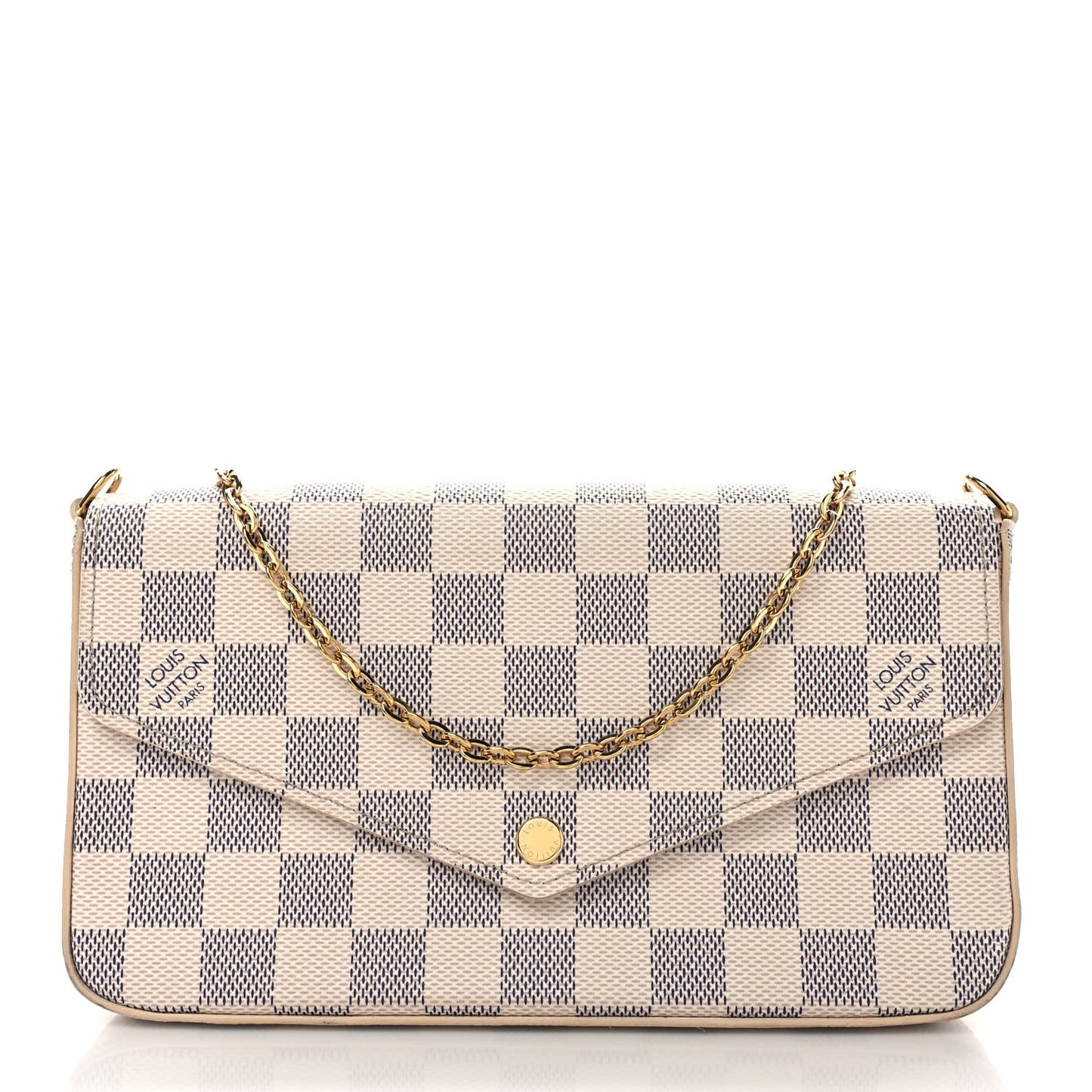Damier Azur Pochette Felicie Chain Wallet Rose Ballerine