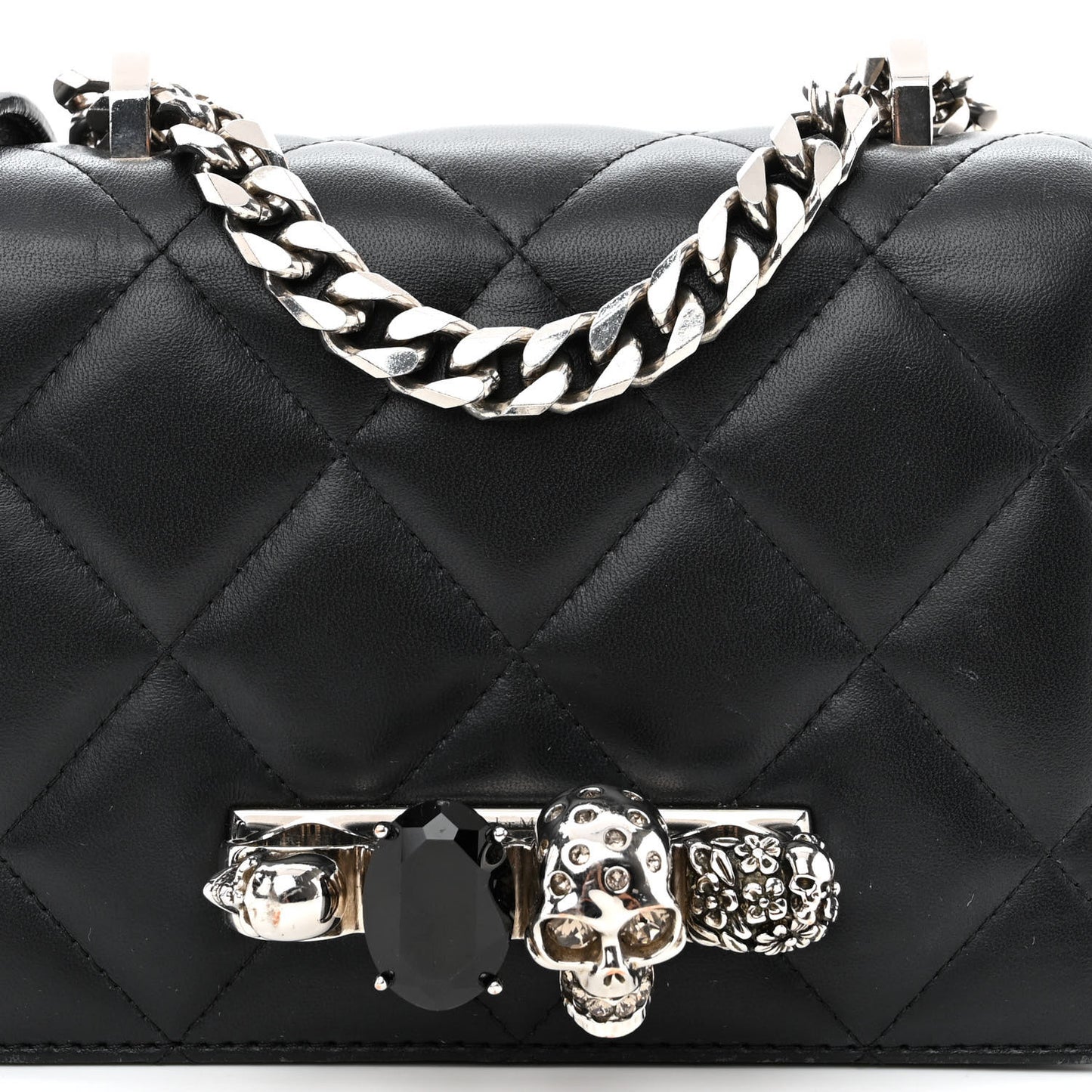 Lambskin Quilted Knuckle Shoulder Bag Black