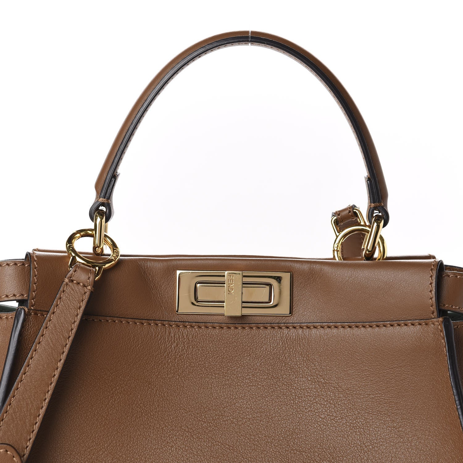 Fendi Vitello Seta Shiny Nappa Ayers Medium Peekaboo Iconic Satchel Brownie Menta 12 of 12