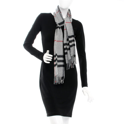 Burberry Cashmere Giant Check Fringe Scarf Grey 2 of 5