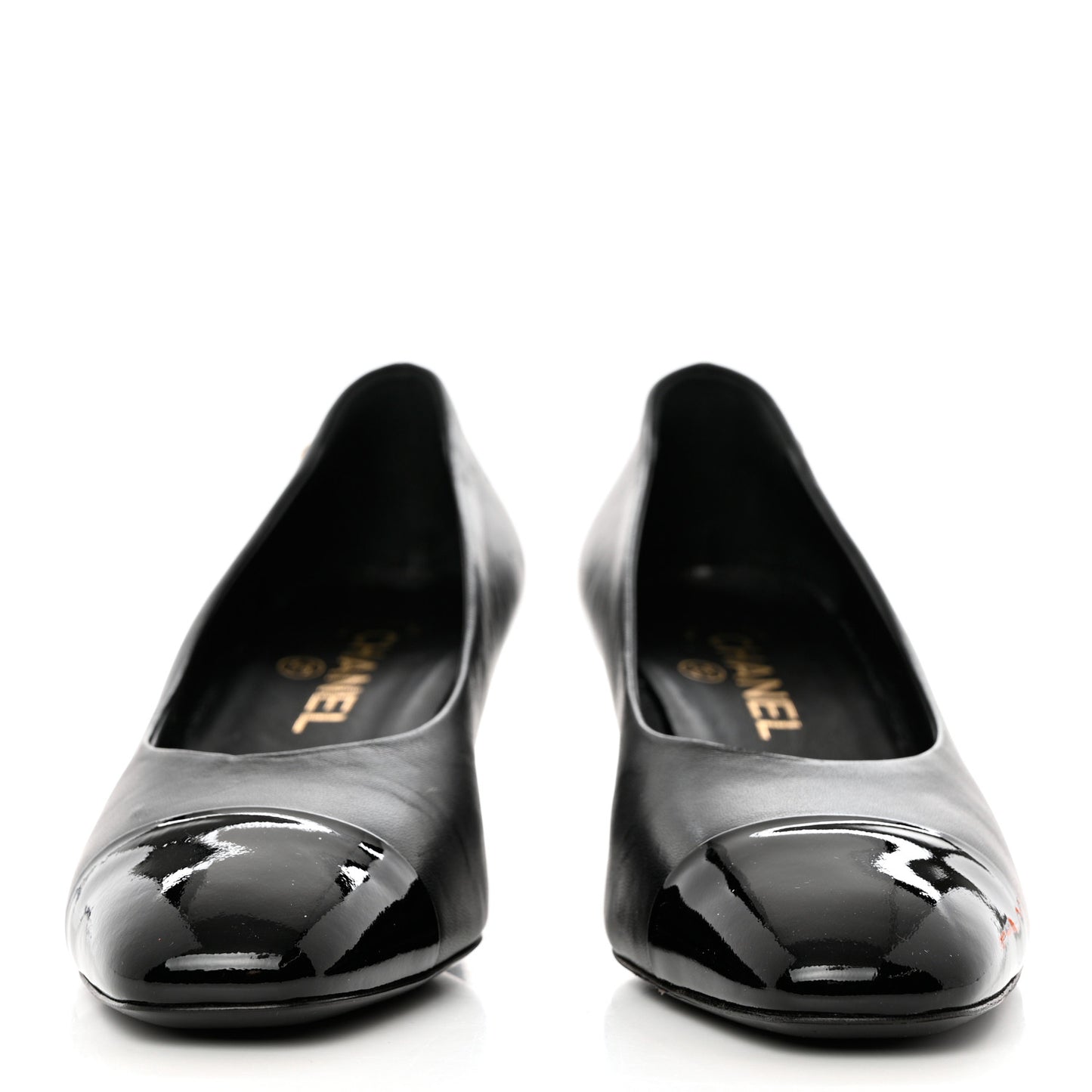Lambskin Patent Calfskin Cap Toe CC Pumps 38 Black