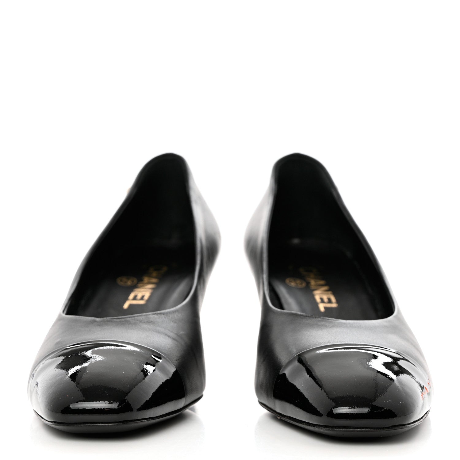 Chanel Lambskin Patent Calfskin Cap Toe CC Pumps 38 Black 3 of 14