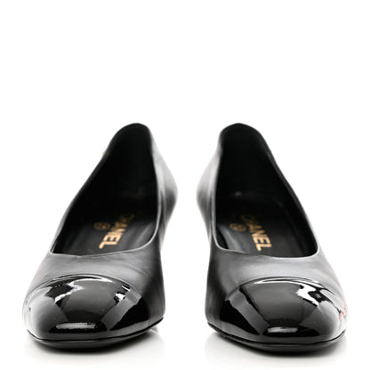 Chanel Lambskin Patent Calfskin Cap Toe CC Pumps 38 Black 3 of 14