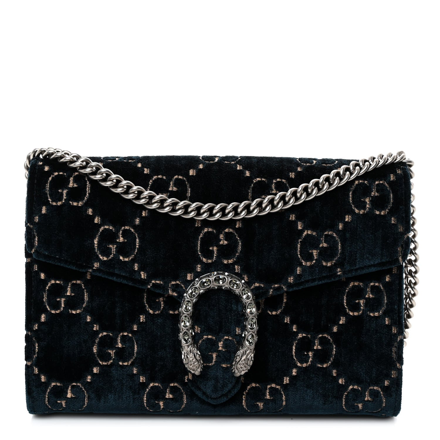 Gucci Velvet Crystal GG Monogram Mini Dionysus Chain Wallet Blue Beige Black 1 of 10