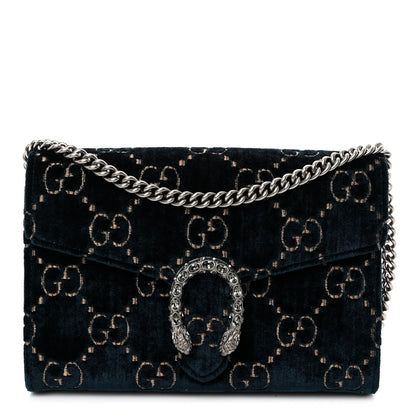 Gucci Velvet Crystal GG Monogram Mini Dionysus Chain Wallet Blue Beige Black 1 of 10